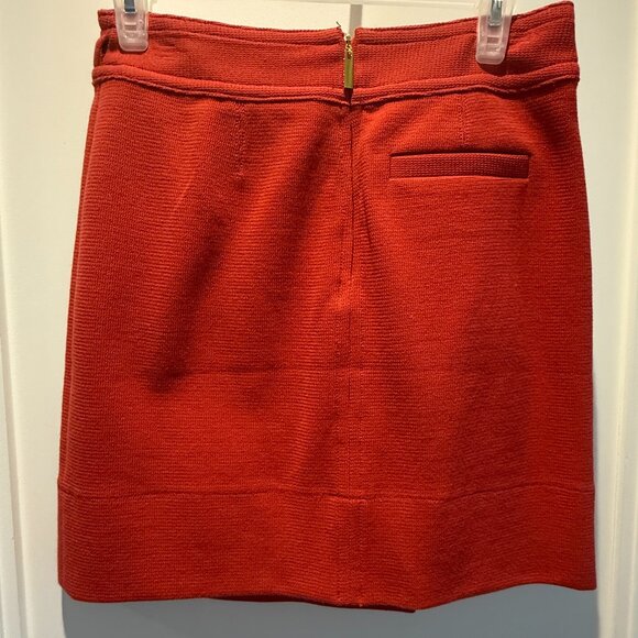 Tory Burch X Bergdorf Goodman Coral/Orange Brown Linen Pleated Mini - Picture 11 of 12